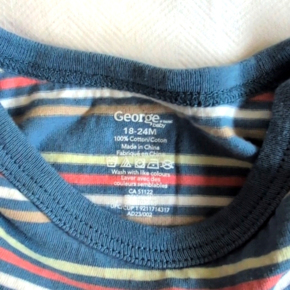 george blue striped cotton long sleeve bodysuit diaper shirt 18-24 months baby - Picture 3 of 5